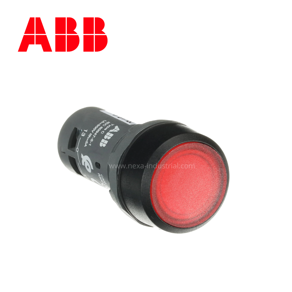 Pulsador luminoso rasante LED rojo 22mm LED 230VAC c/block 1NC ABB