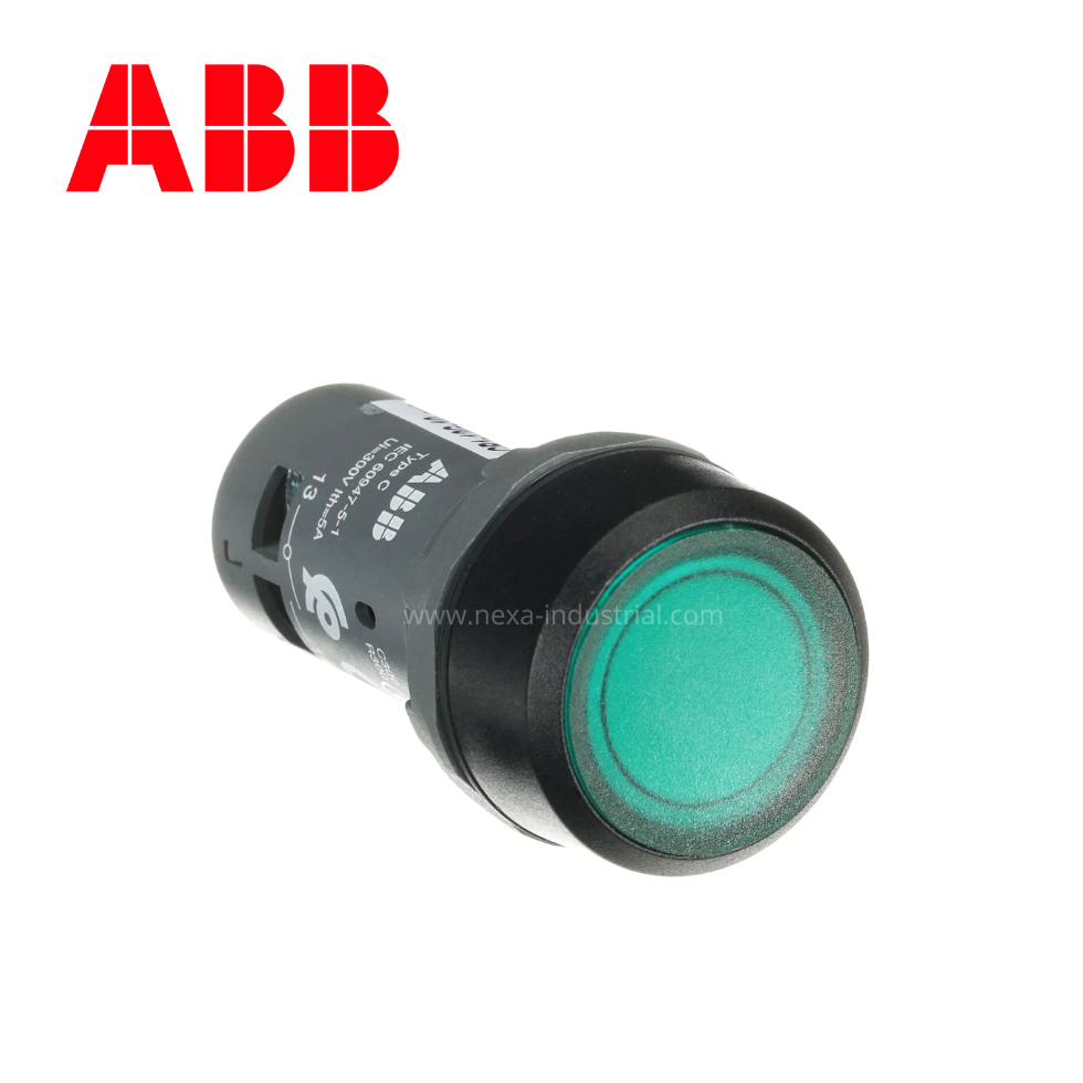Pulsador luminoso rasante LED verde 22mm c/LED 230VAC con block 1NA ABB