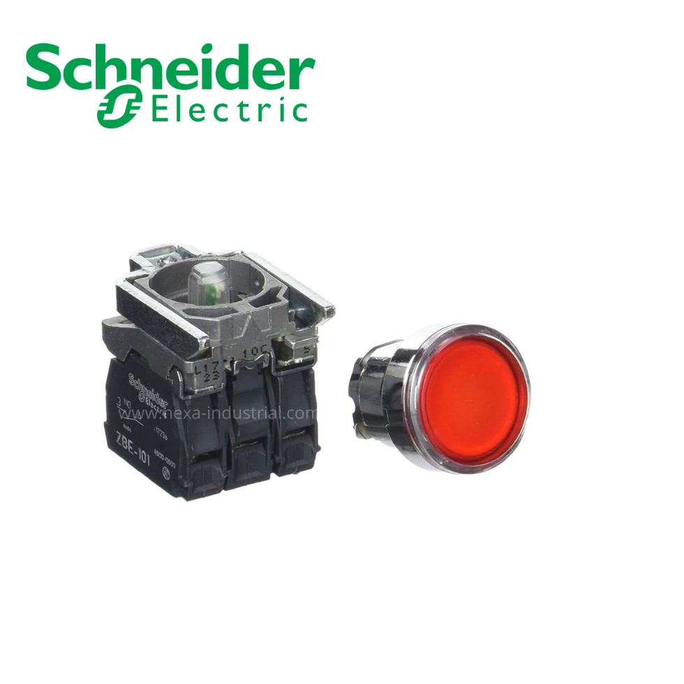 Pulsador luminoso rojo 22mm c/LED 110VAC con block NA+NC SCHNEIDER ELECTRIC