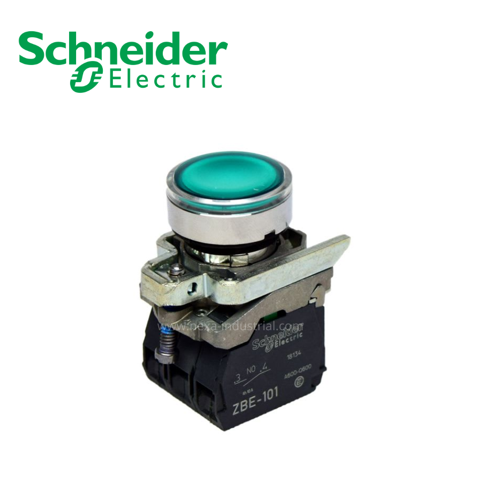 Pulsador luminoso rasante verde 22mm 220VAC NA+NC SCHNEIDER ELECTRIC