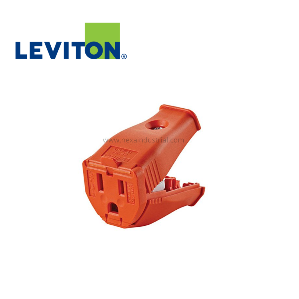 CONECTOR AÉREO PVC ANARANJADO C/BISAGRA 15A 125V L/T – LEVITON