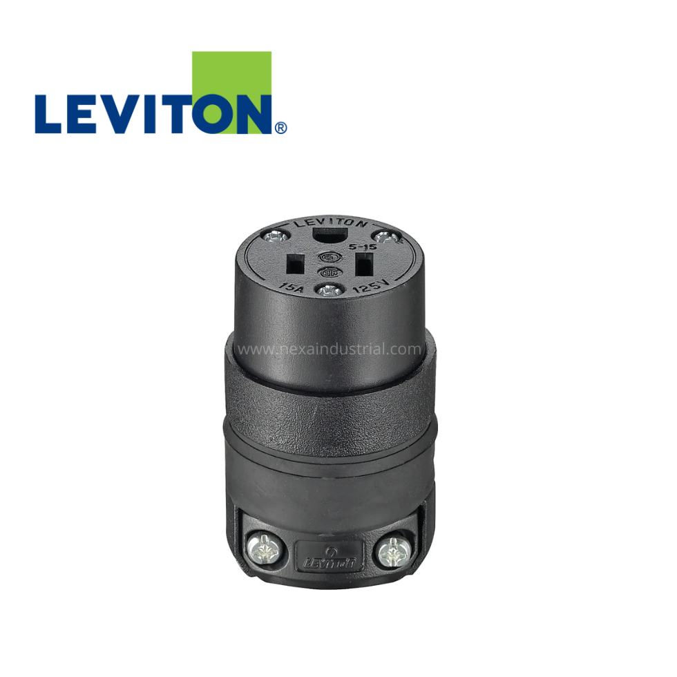 CONECTOR AÉREO CAUCHO NEGRO 15A 125V L/T PVC – LEVITON